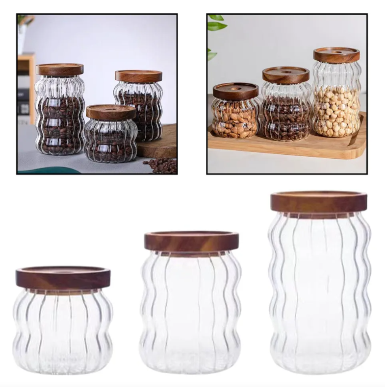 Frasco De Vidrio C/Tapa De Madera 650Ml 50415 420
