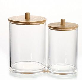 Organizador De Acrilico Doble Con Tapa De Bamboo 11*16Cm 51196 421